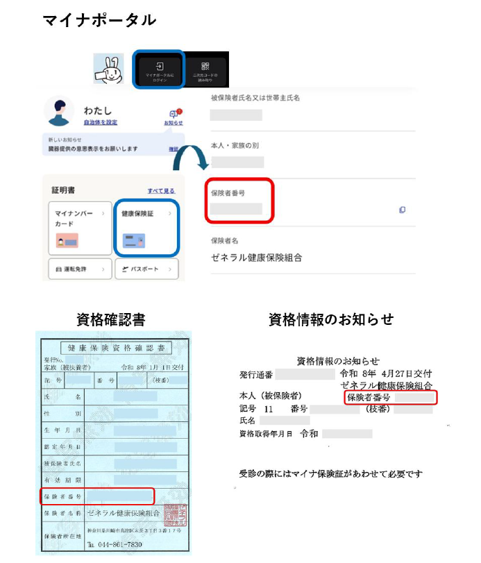 赤枠内に記載されている8桁の数字（保険者番号）が団体IDです。